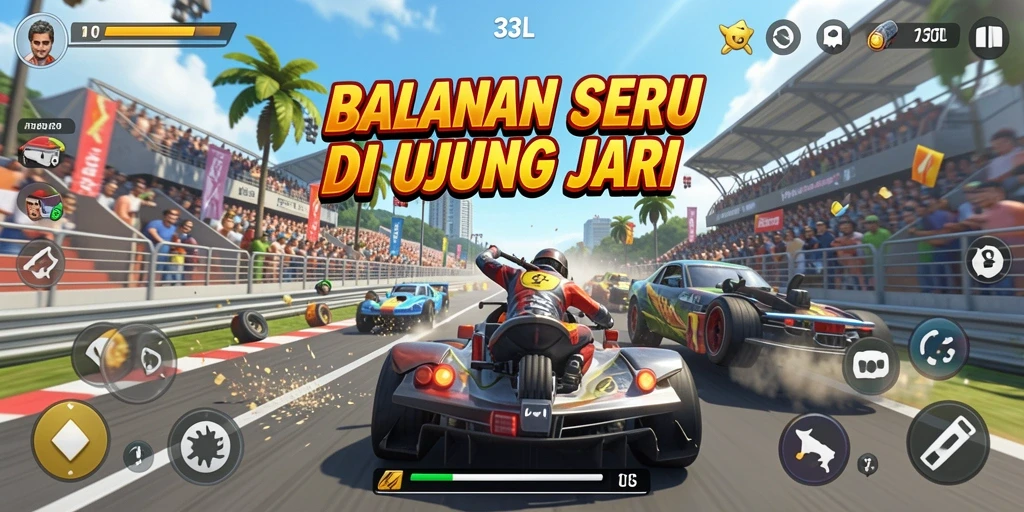 Screenshot gameplay 33L menampilkan aksi balapan yang mendebarkan.