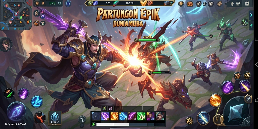 Tangkapan layar D73 menunjukkan aksi intens dalam pertempuran MOBA.