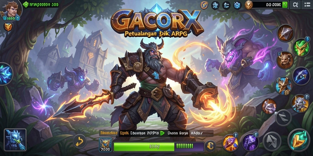 Tampilan gameplay epik dalam GACORX yang menampilkan karakter bertarung.