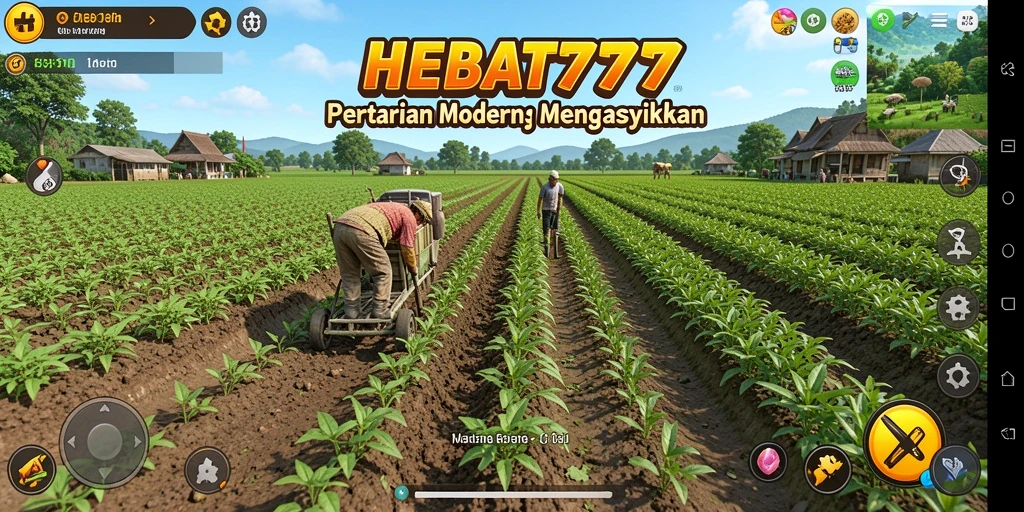 Tangkapan layar dari gameplay HEBAT777 menampilkan ladang yang penuh dengan tanaman hijau.