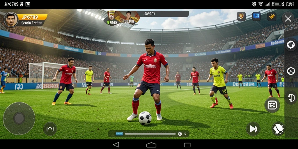 Screenshot gameplay JP6789 yang menunjukkan momen pertandingan sepak bola yang mendebarkan.