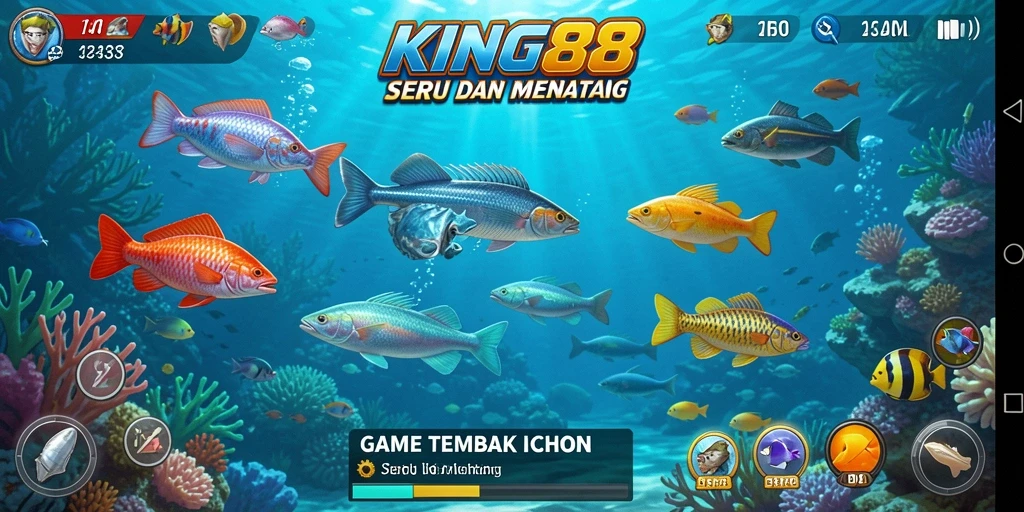Screenshot gameplay KING88 yang menampilkan aksi Tembak Ikan yang seru.