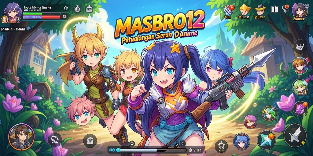 Tampilan utama gameplay MASBRO12 yang menampilkan karakter anime dan pertarungan seru.