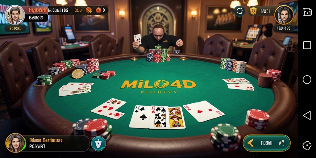 Tampilan antarmuka permainan poker di MILO4D yang memukau.
