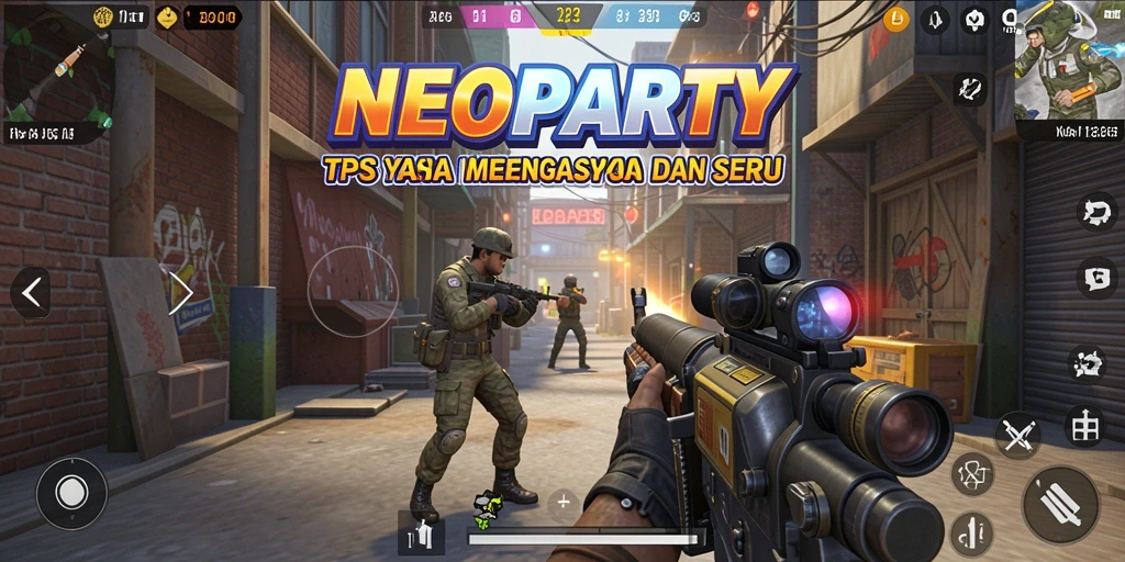 Tangkapan layar permainan NEOPARTY menampilkan aksi seru dalam gameplay TPS.
