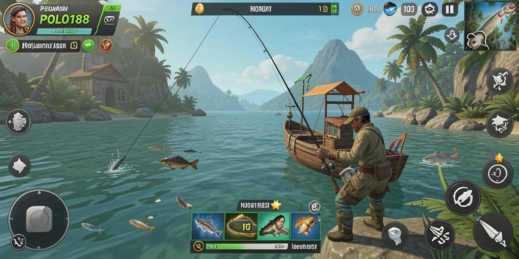 Screenshot gameplay POLO188 yang menunjukkan saat menangkap ikan besar.